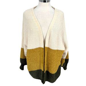 Angie Chenille Colorblock Puff Sleeve Open Front Cardigan Multicolor Size Small